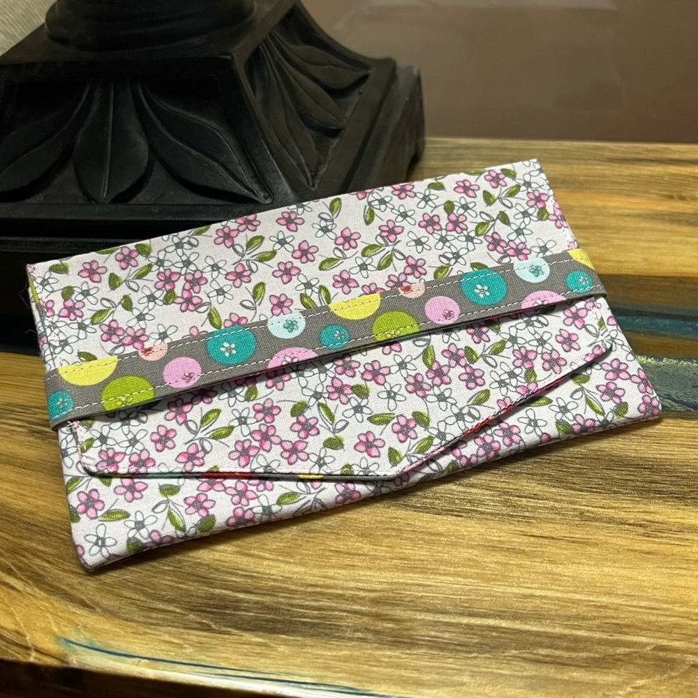 Flowers and Dots Cash Envelope/Receipt holder Fabric Handmade Wallet